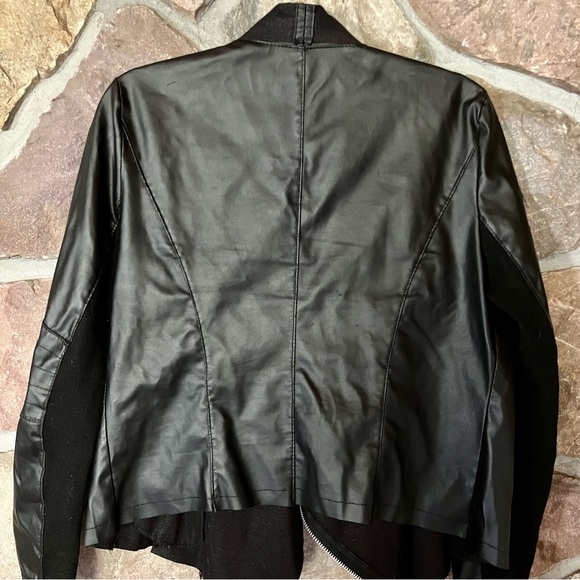 Moto Faux Black Leather side zip waterfall front lightweight jacket cardigan - Picture 2 of 13
